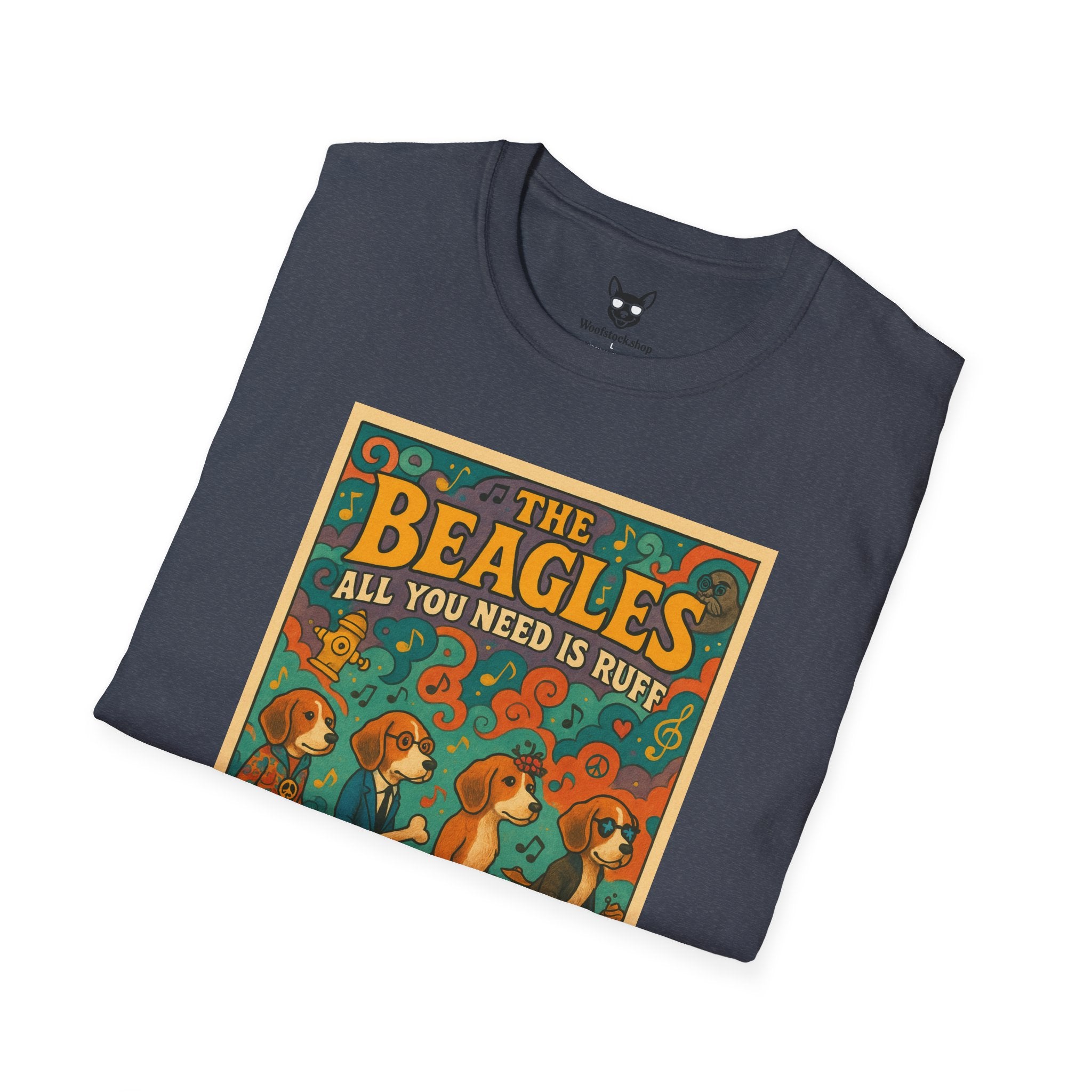 The Beatles Concert Poster Dog Parody Unisex Softstyle T-Shirt -- Funny Dog Concert Tee for Music and Dog Lovers